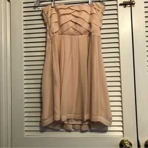 Express Pink Chiffon Polyester Lining Strapless Pleated Skirt Mini Dress